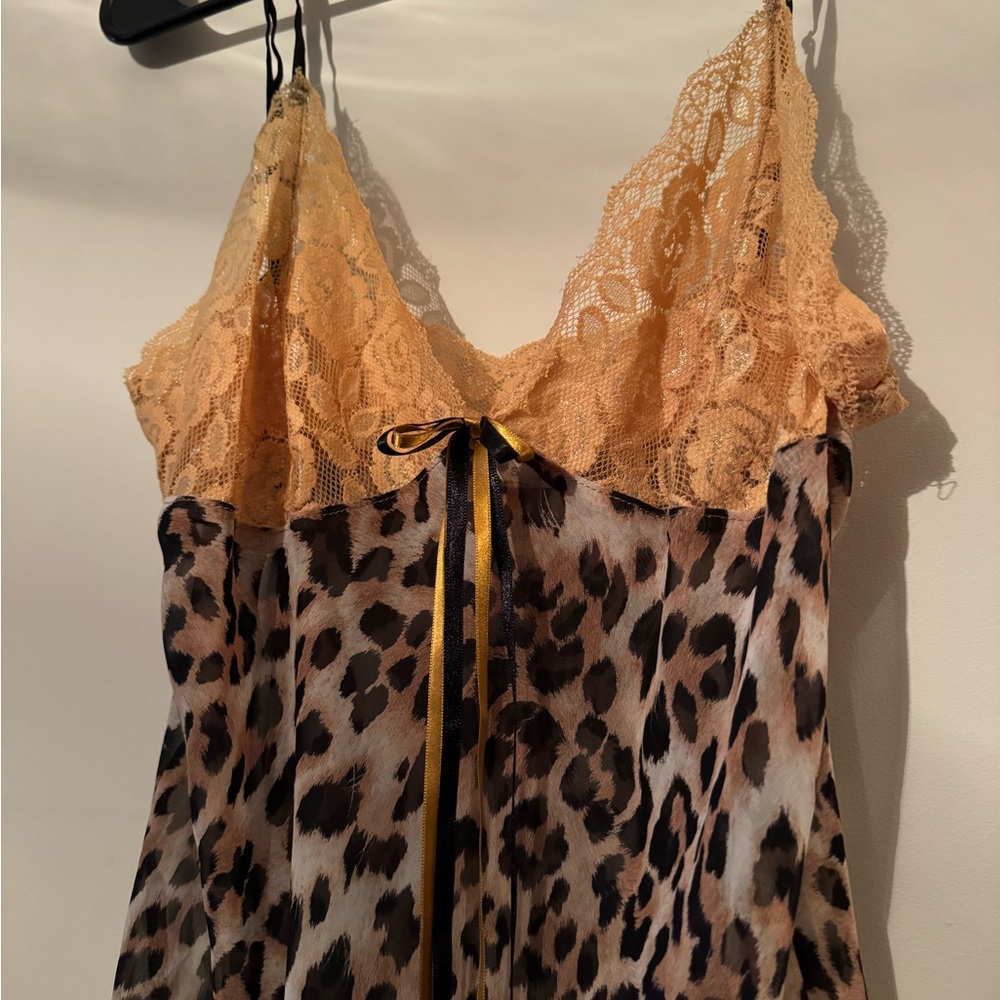 Vintage Leopard Print Lingerie Lace Night Grown Sz S - Picture 3 of 5